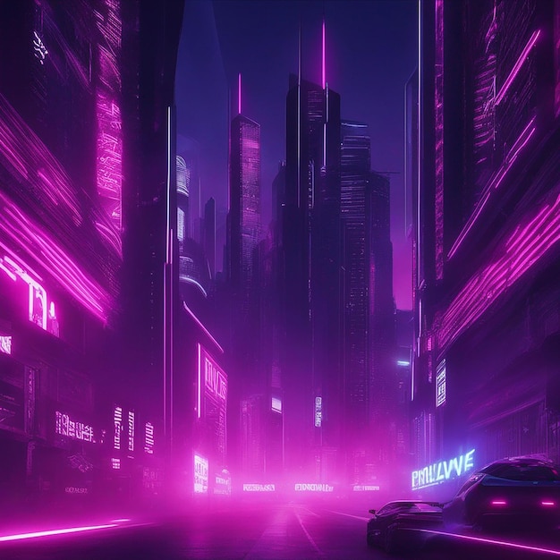 Sound Wave neon punk futuristische stad met auto