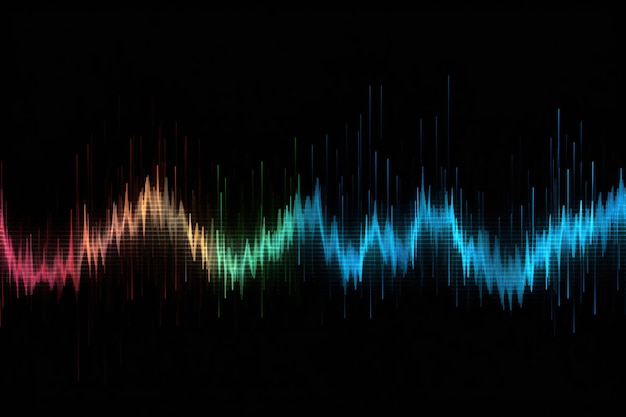 A sound wave with a green, blue, and red light.