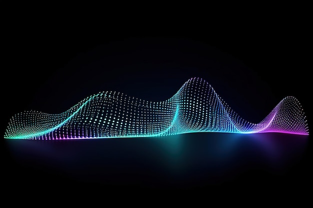 Sound waves in halftone blue and green gradient oscillating from shining light abstract technology background