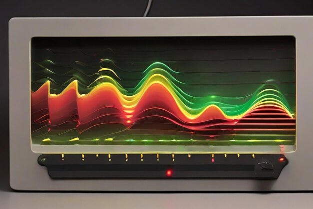 Photo sound waves oscillating dark red yellow green light