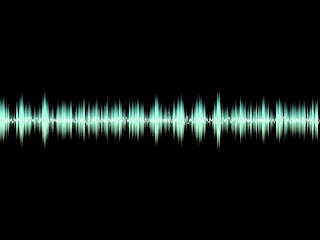 Photo sound waves oscillating glow light, abstract technology background