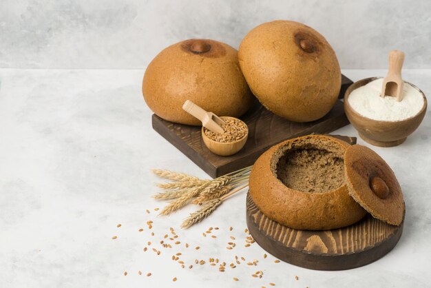 Soup Bread dietic black on white background composition