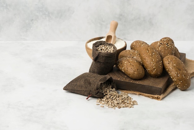 Soup Bread dietic black on white background composition