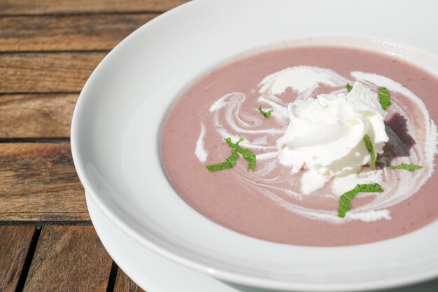 Soup on a restaurant table