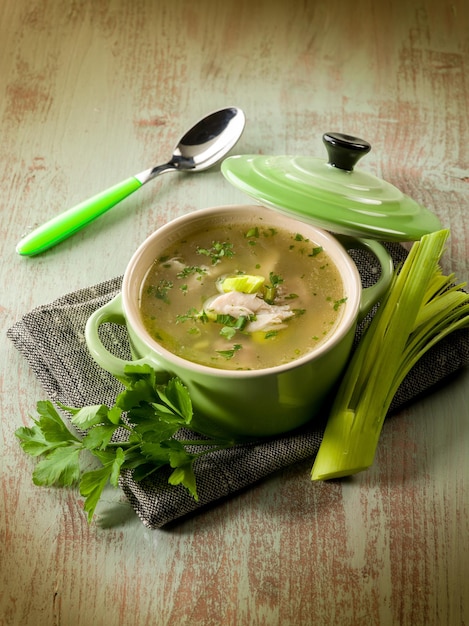 Soup with chicken and leek