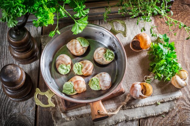 soup with snails top view