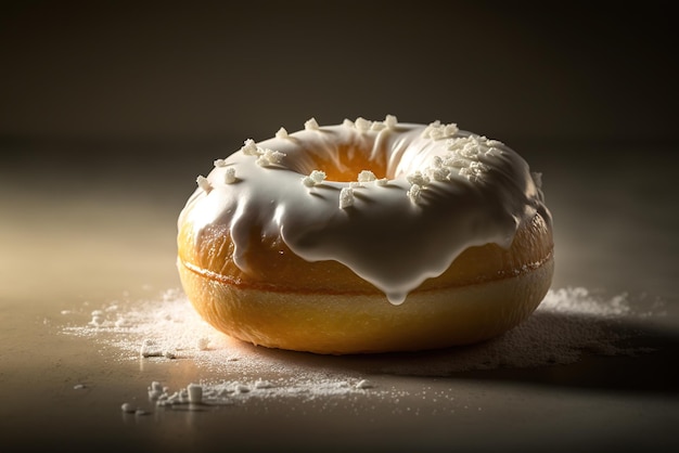 Sour cream donut on black background with copy space Generative AI