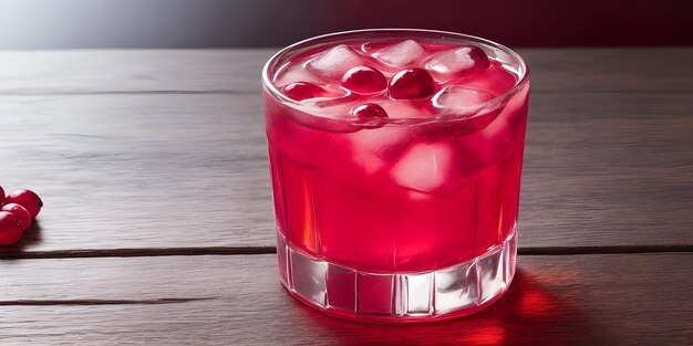 소어랜드 마운틴 크랜베리 보드카 (SOUR LAND MOUNTAIN CRANBERRY VODKA) 는 검은색 바탕의 나무 테이블 위에 있는 컵에 들어 있습니다.