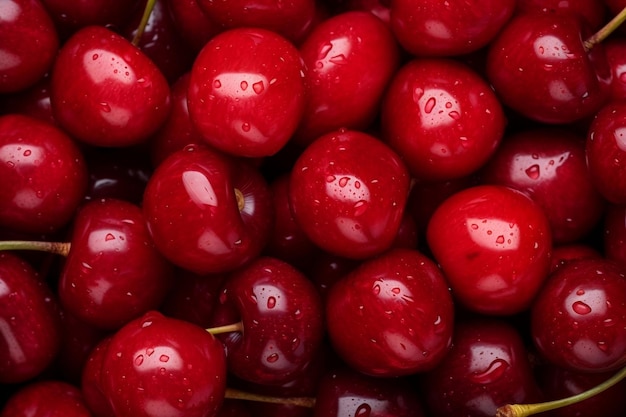 Sour red cherry background rotation Fresh juicy wet Ai