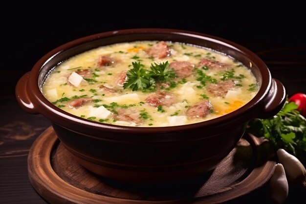 Sour soup with sausage and egg zurek typical Polish soup