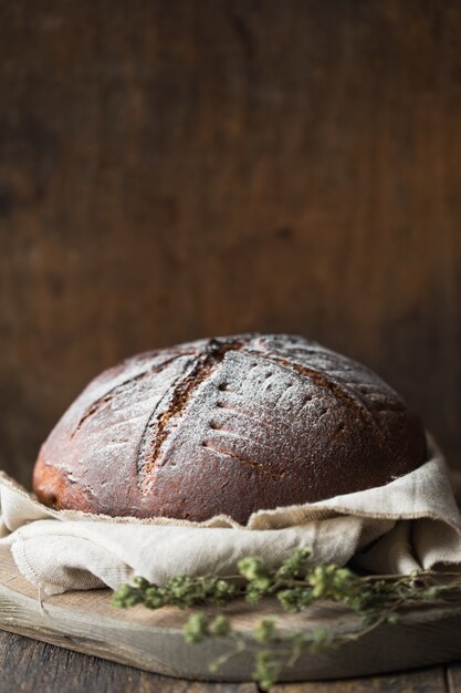 Sourdough bread. Freshly baked organic wheat bake.