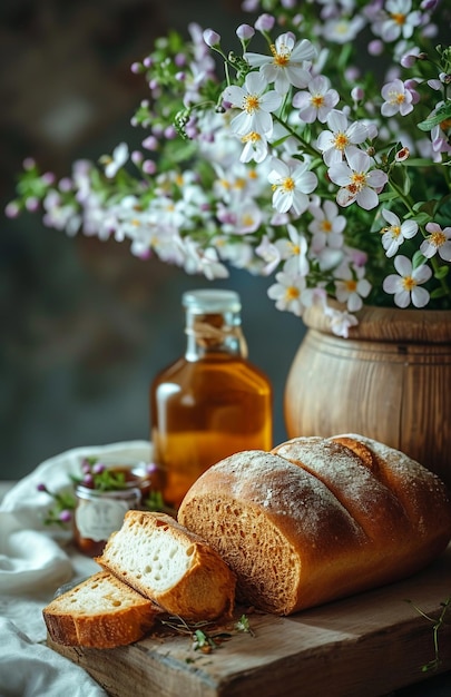 Sourdough bread with wild edible spring plants