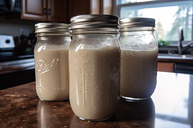 Sourdough starter waking up and getting active in the morning created with generative ai