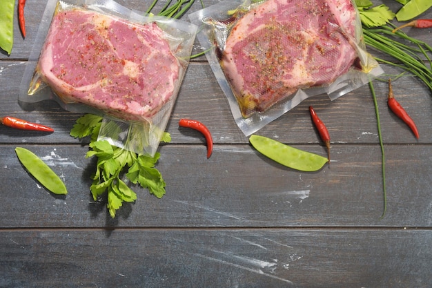 Sous Vide cooking concept Vacuum packed ingredients