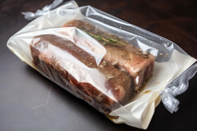 Sousvide pork ribs slowly cooked to juicy tenderness in a bag created with generative ai