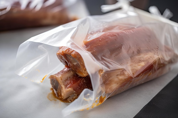 Sousvide pork ribs slowly cooked to juicy tenderness in a bag created with generative ai