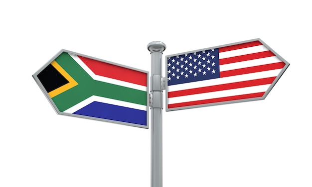 South africa and america flag moving in different direction 3d\
rendering