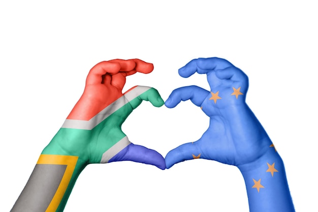 Photo south africa european union heart hand gesture making heart clipping path