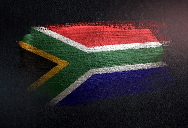 South Africa Flag Made of Metallic Brush Paint on Grunge Dark Wall