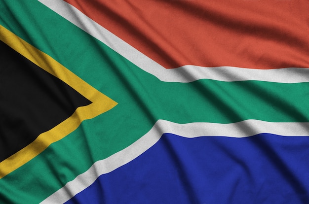 Photo south africa flag with many folds.