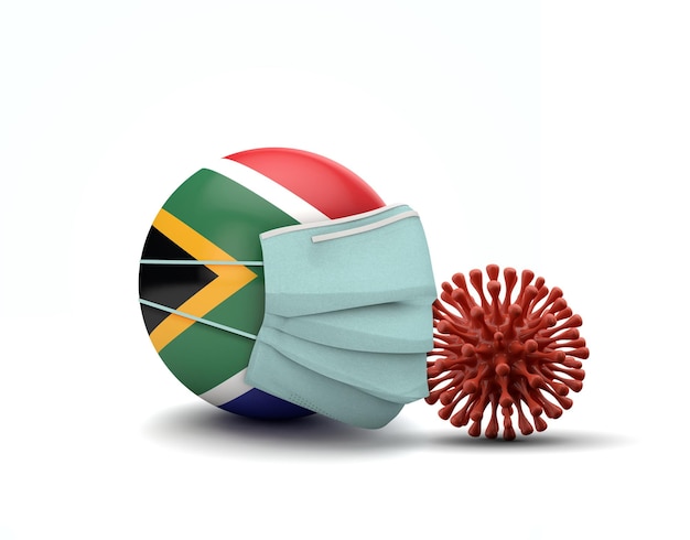 South africa flag with protective face mask coronavirus concept d render