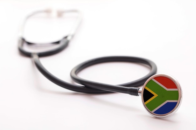 South africa healthcare concept medical stethoscope with country flag