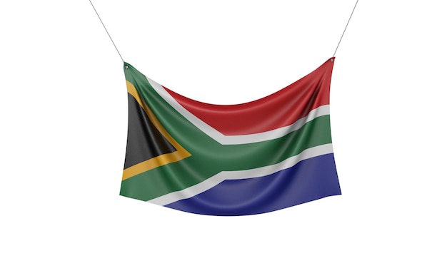 Bandiera nazionale del sud africa che appende la bandiera del tessuto d rendering