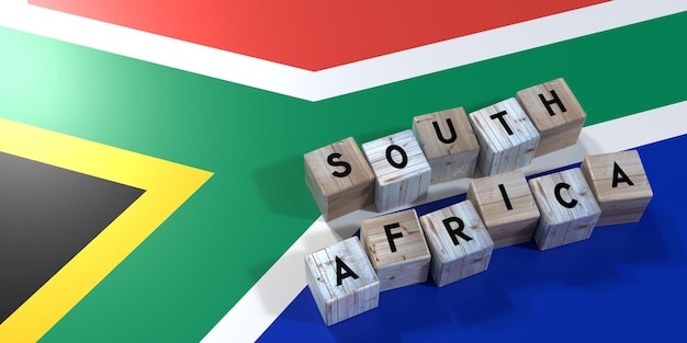 Foto cubi di legno del sudafrica e illustrazione 3d della bandiera del paese