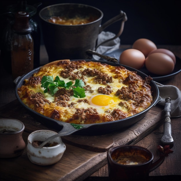 South african bobotie warm and aromatic spiced minced meat bake with yellow rice and chutney