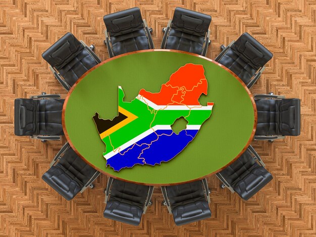 Photo south african goverment meeting map of south africa on the round table 3d rendering