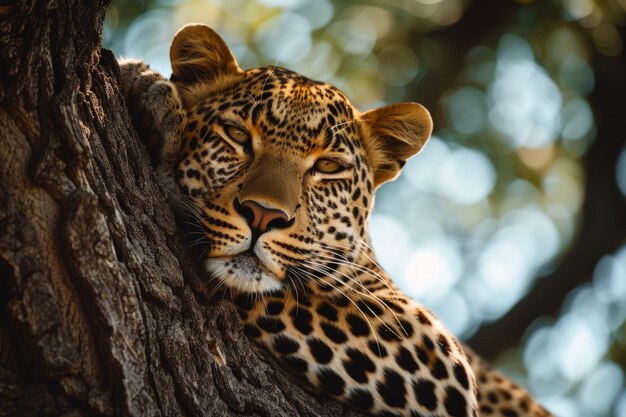 South African Leopard Resting Majestically On Tree In Its Habitat