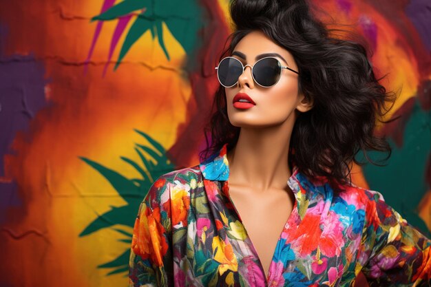 South Asian female model wearing sunglasses