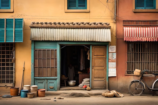 Photo a south east asian slum street storefronts in dhaka slum