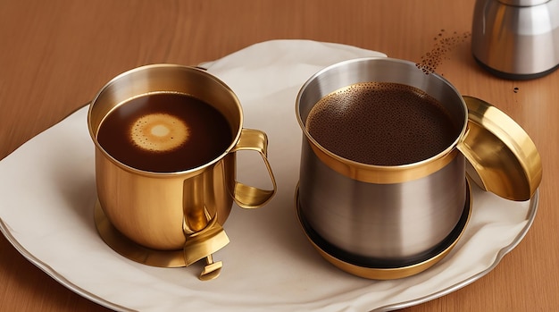 South indian filter coffee served in a traditional brass or stainless steel cup