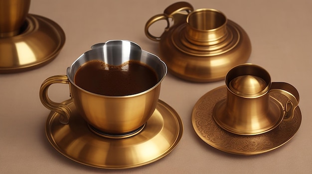 전통적인 황동 또는 스테인리스 스틸 컵에 제공되는 사우스 인디언 필터 커피