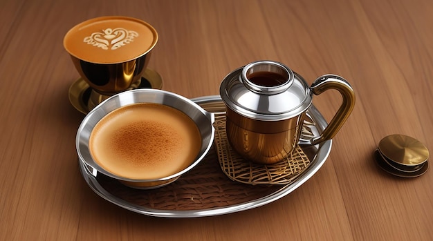 South indian filter coffee served in a traditional brass or stainless steel cup