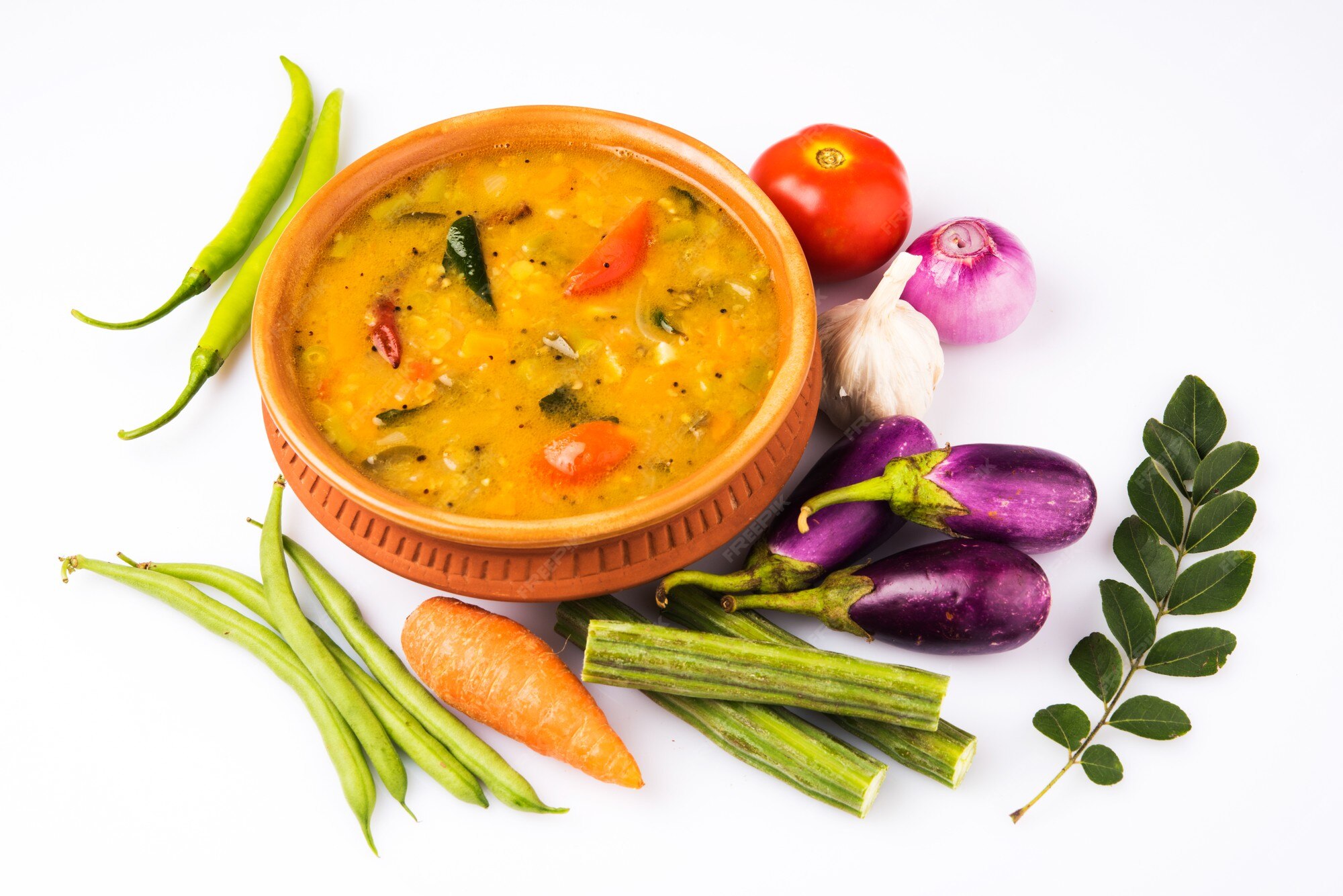 Premium Photo | South indian vegetable sambar, with vegetables and