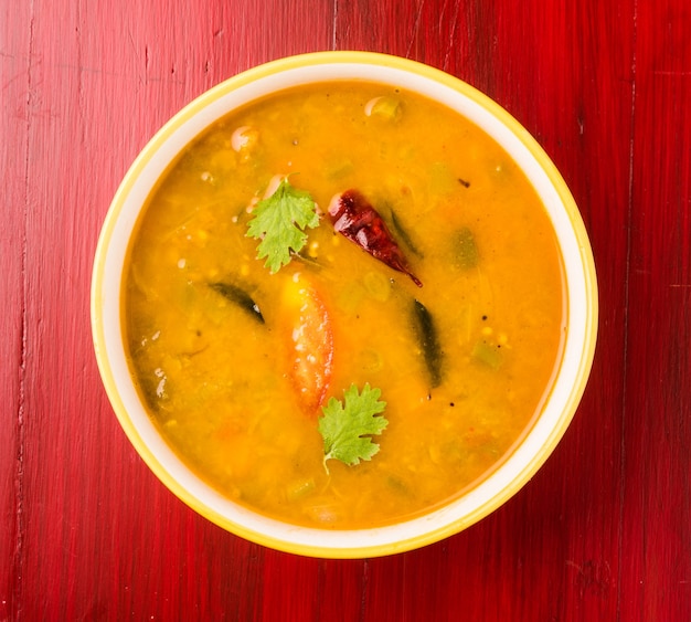 South indian vegetable sambar, with vegetables and spices isolated