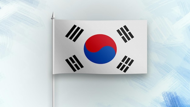 파란색 질감 배경에 south_korea 3D 렌더링 플래그