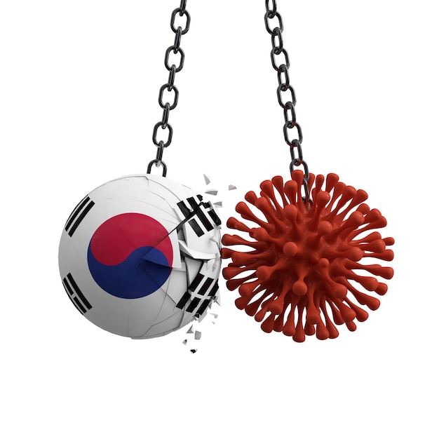 South korea ball smashes into a virus disease microbe d render