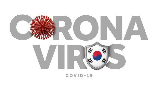 South korea coronavirus concept with microbe and shield d render