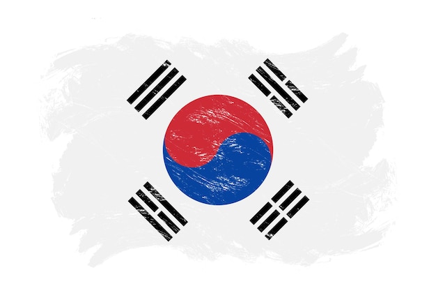 South korea flag on distressed grunge white stroke brush background