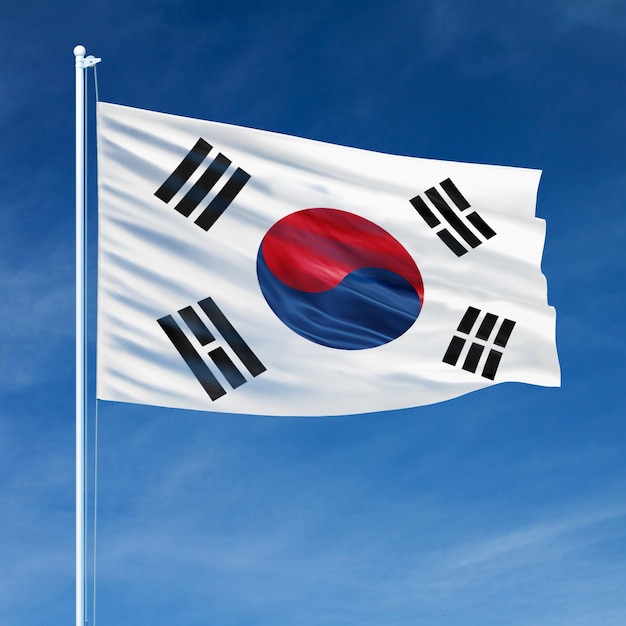 South Korea Flag on Flagpole