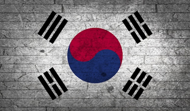 Photo south korea flag grunge brick wall texture national symbol flat style concrete design