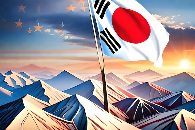 South korea flag heart banner