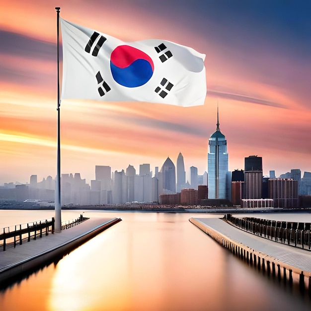 South korea flag heart banner