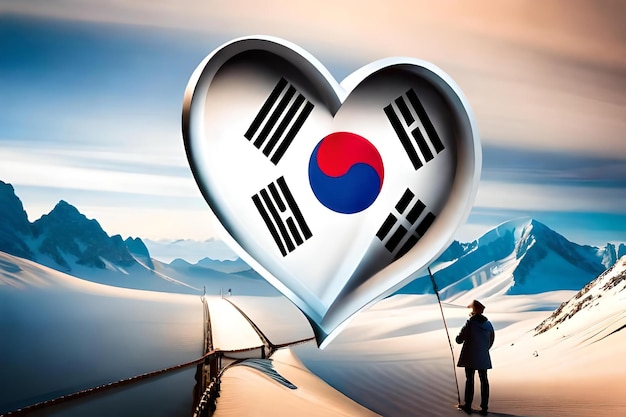 Foto bandiera del cuore della bandiera della corea del sud