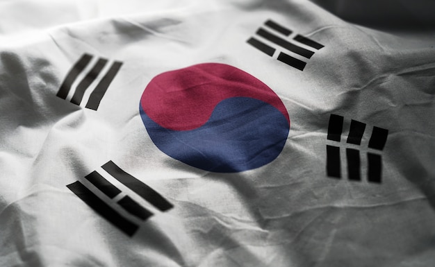 South Korea Flag Rumpled Close Up 