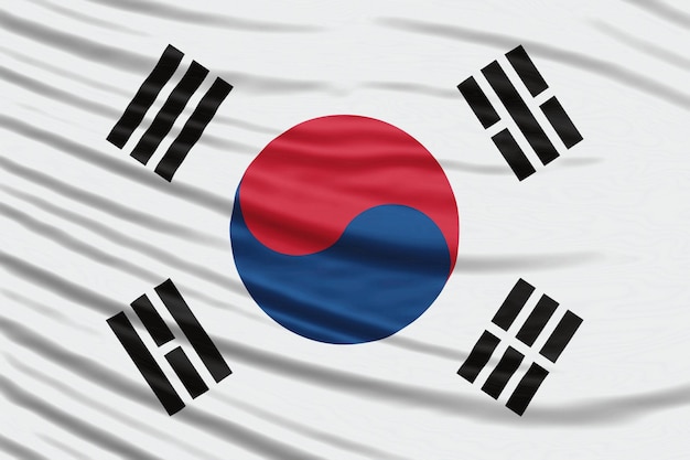 Primo piano dell'onda della bandiera della corea del sud, sfondo della bandiera nazionale