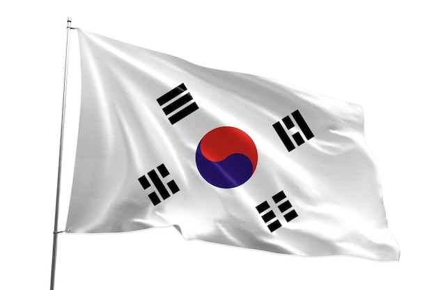 South korea flag waving on steel flagpole